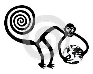 Monkey with the Earth in hands - paraphrase of the famous geoglyph of the Monkey from Nazca photo