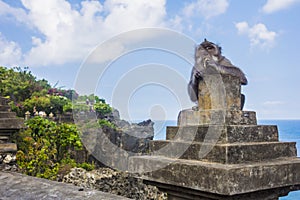 Monkey eating at the Uluwatu Temple in Bali, Indonesia