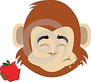 monkey face eating red apple