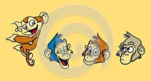 Monkey Face Expressions Shaped Cartoon and Funny Stickers