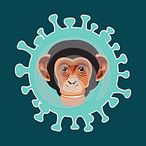 Monkey face in the monkeypox virus molecule. Medical concept. Illustration, vector