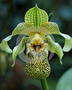 monkey face orchid with a rocky background in the wild