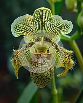 monkey face orchid with a rocky background in the wild