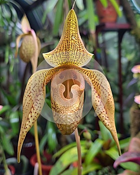 monkey face orchid with a rocky background in the wild