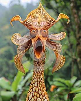 monkey face orchid with a rocky background in the wild