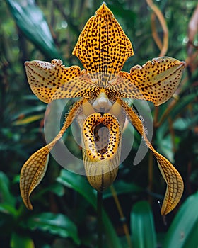 monkey face orchid with a rocky background in the wild