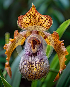 monkey face orchid with a rocky background in the wild