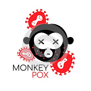 Monkey face with virus cells. Monkeypox virus or monkeypox concept. Stop virus belongs to the genus Orthopoxvirus of the photo