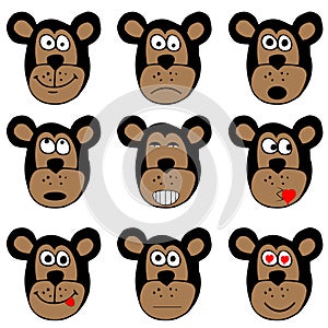 Monkey faces, emoticons stickers illustration