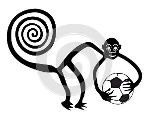 Monkey with the football ball in hands - paraphrase of the famous geoglyph of the Monkey from Nazca photo