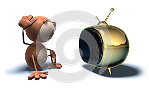 Monkey in front of tv
