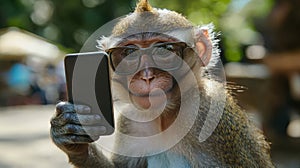 Monkey with Glasses Using Smartphone