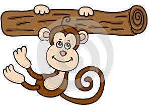 Monkey hanging on the tree trunk