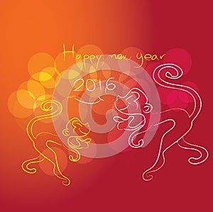 Monkey with happy New Year greeting card, 2016