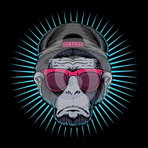Monkey head eyeglasses vector illustration