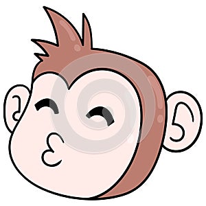 Monkey head in love pouting lips want to kiss, doodle icon drawing