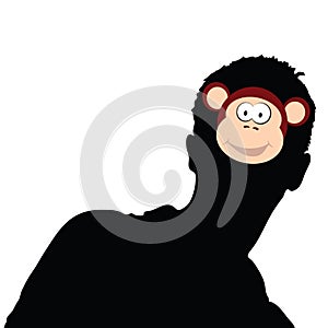 Monkey head on man head illustration