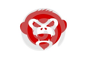 Monkey head red. Angry gorilla face logo concept. Ferocious ape vector illustration