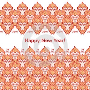 Monkey heads new year horizontal borders with greetings