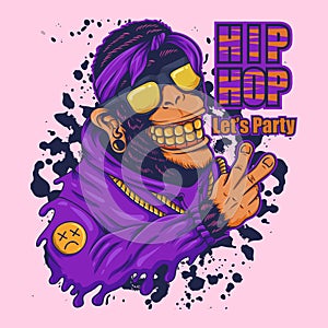 Monkey hip hop party vector illustration