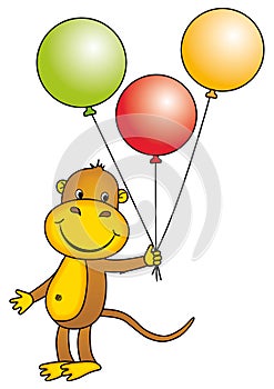 Monkey holding balloons