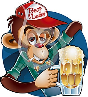 Monkey holding beer mug