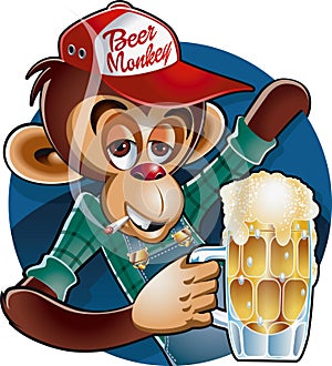 Monkey holding beer mug photo