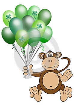 Monkey holding St. Patrick's day balloons