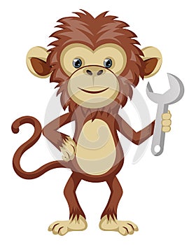 Monkey holding wrench, illustration, vector