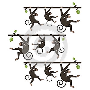 monkey icon hanging on a tree branch. monkey vector illustration