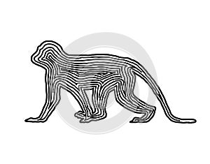 A monkey illustration icon in black offset line. Fingerprint sty