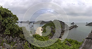 Monkey island beach panoramic scenario Lan Ha bay, landmark destination, Cat Ba islands, Vietnam