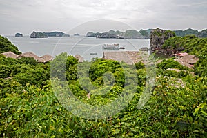 Monkey Island and junk in Halong Bay, Vietnam