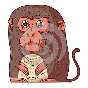 A Monkey, isolated vector illustration. Cute cartoon picture of a chimpanzee. Drawn animal sticker. A chimp. An ape