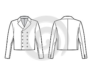 Monkey jacket technical fashion illustration with double breasted, long sleeves, notched collar, waist length. Flat