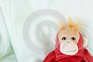 Monkey lying down relaxing on the bed