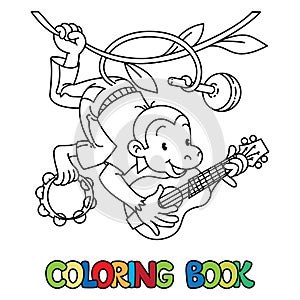 Monkey musician ABC coloring book. Alphabet M