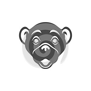 Monkey muzzle ape head portrait monochrome icon vector illustration. Gorilla chimpanzee face