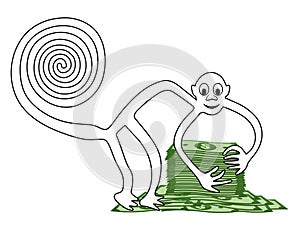 Monkey with a pile of money - a paraphrase of the famous geoglyph The Monkey from Nazca