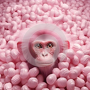 Monkey with pink hair,generative ai photo