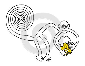 Monkey with pint of beer - paraphrase of the famous geoglyph of the Monkey from Nazca photo