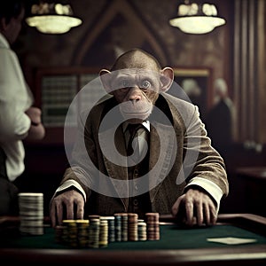 A monkey playing in a casino. AI Generated