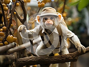 Monkey postman delivering mail on tree branch