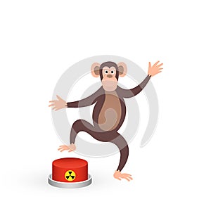 Monkey putin with a red nuclear button, nuclear weapon, stop the war, global world threat of nuclear war and radioactive photo