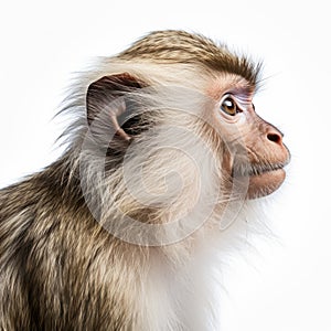 Ultradetailed Close-up Portrait Of Monkey On White Background photo