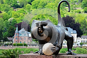 Monkey sculpture beside the old bridge in Heidelberg