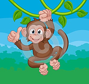 Monkey Singing On Jungle Vines Thumbs Up Cartoon