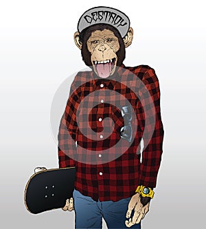 Monkey Skater Hipster Illustration