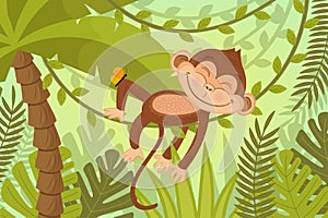 Monkey sleeps on vine photo