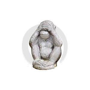 monkey small statues with the concept of Close your eyes or see no evil. isolated on white background with clipping path